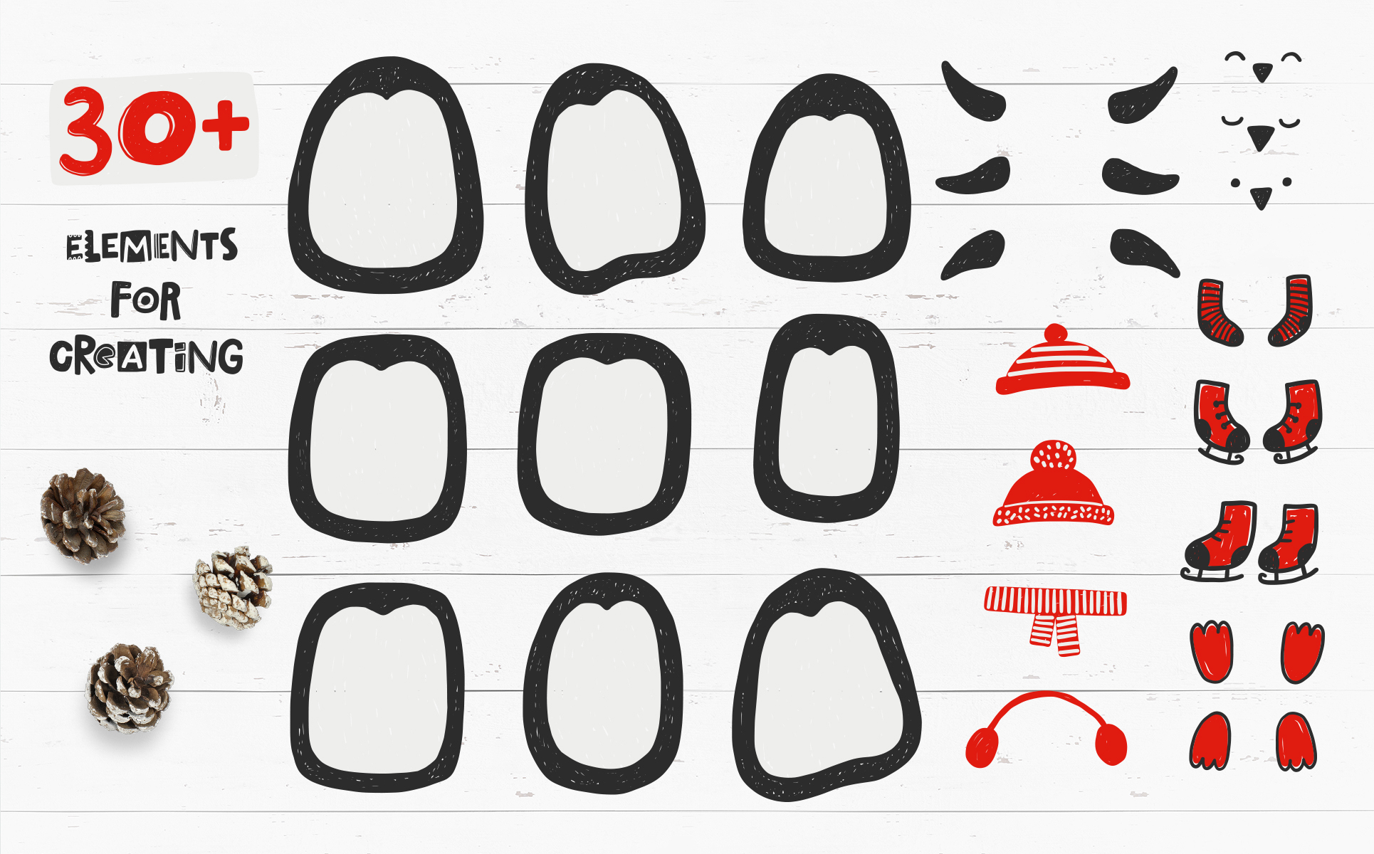 Download Иллюстрация "Cute Penguins. Christmas Collection - Illustration" / Cute Penguins. Christmas Collection - Illustration - Иллюстрация на тему графика christmas,penguin,new year,snow,kid,tree,gift,sock,hand drawn,decoration,poster,banner,illustration,vector,badge,seamless pattern,element,creator,xmas,clipart