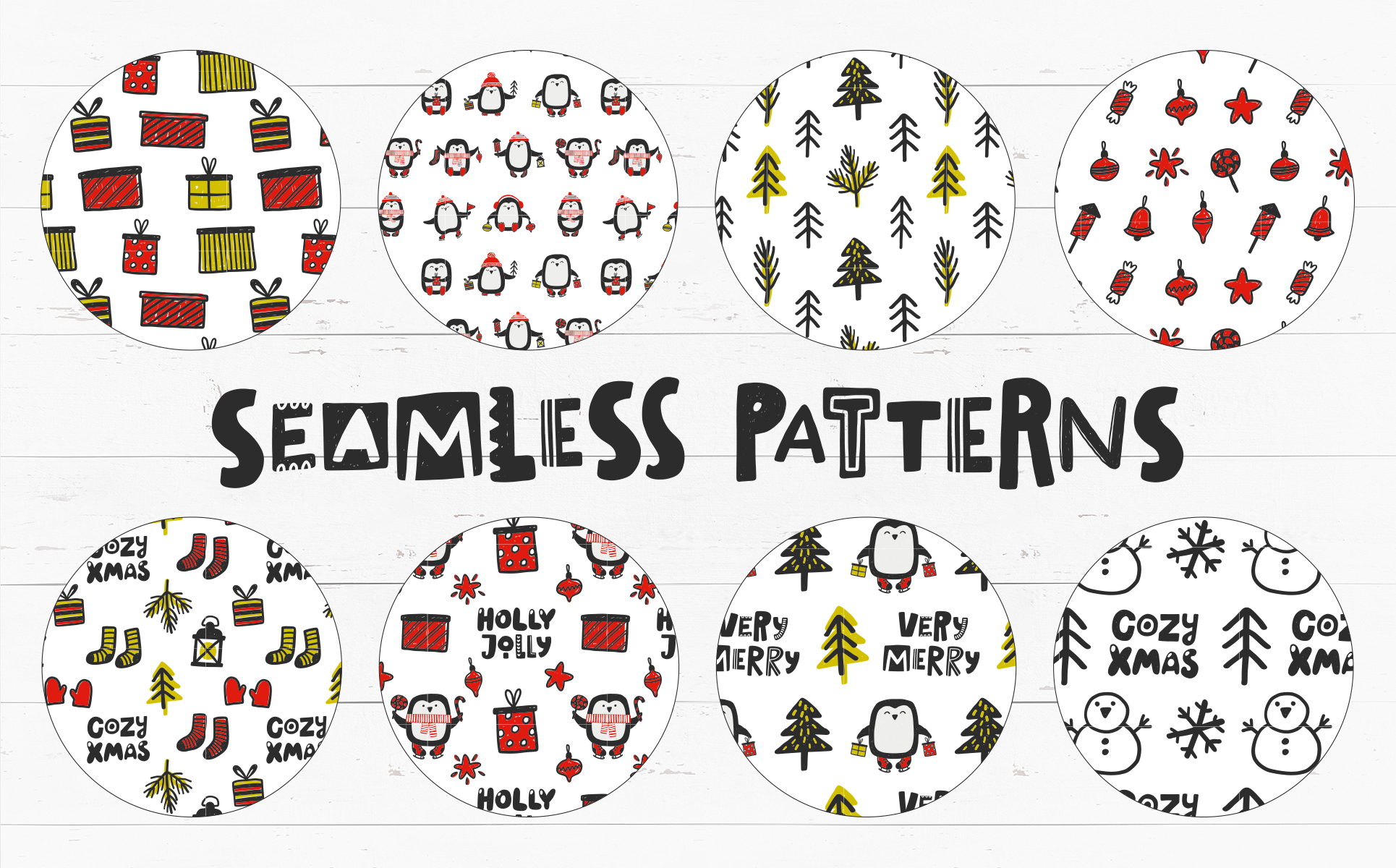 Download Иллюстрация "Cute Penguins. Christmas Collection - Illustration" / Cute Penguins. Christmas Collection - Illustration - Иллюстрация на тему графика christmas,penguin,new year,snow,kid,tree,gift,sock,hand drawn,decoration,poster,banner,illustration,vector,badge,seamless pattern,element,creator,xmas,clipart