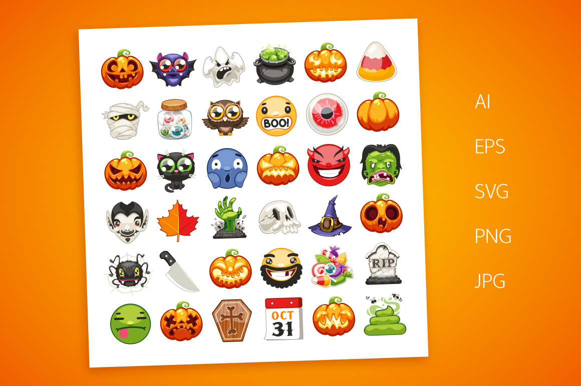 Download Набор иконок "Halloween Emojis Set Icon" / Halloween Emojis Set Icon - Набор иконок на тему social media halloween,emoji,set,face,icon,symbol,chat,cartoon,emoticon,ghost,funny,character,cat,pumpkin,candy,monster,cute,spooky,zombie,bat