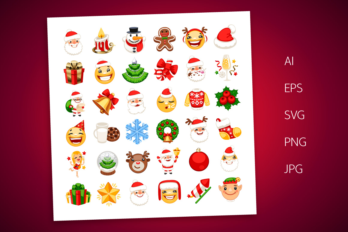 Download Набор иконок "Christmas Emojis Set Icon" / Christmas Emojis Set Icon - Набор иконок на тему culture emoticon,christmas,icon,vector,set,illustration,smiley,face,santa,cartoon,sign,smile,character,tree,fun,symbol,gift,hat,holiday