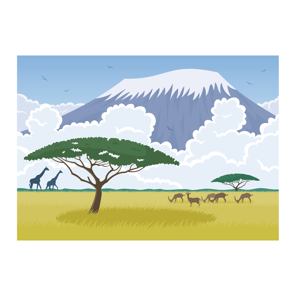 Download Иллюстрация "Africa - Illustration" / Africa - Illustration - Иллюстрация на тему графика africa,african,landscape,background,kilimanjaro,savannah,nature,wildlife reserve,cloudscape,tree,acacia,grass,landmark,safari,giraffe,gazelle,impala,antelope