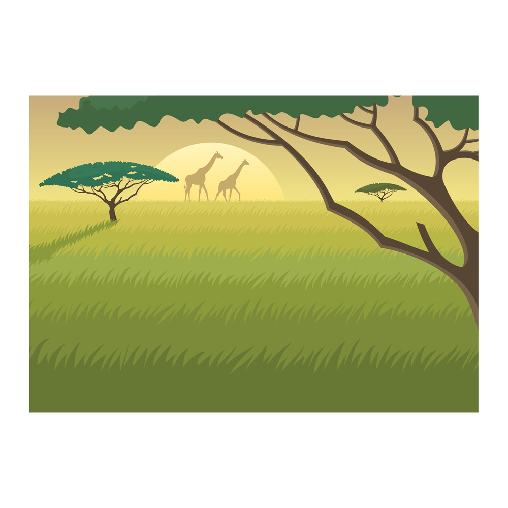 Download Иллюстрация "Africa Landscape - Illustration" / Africa Landscape - Illustration - Иллюстрация на тему графика africa,african,savannah,landscape,background,green,grass,tree,acacia,safari,sun,sunset,dusk,sunrise,dawn,horizon,sky,branch,giraffe,wild
