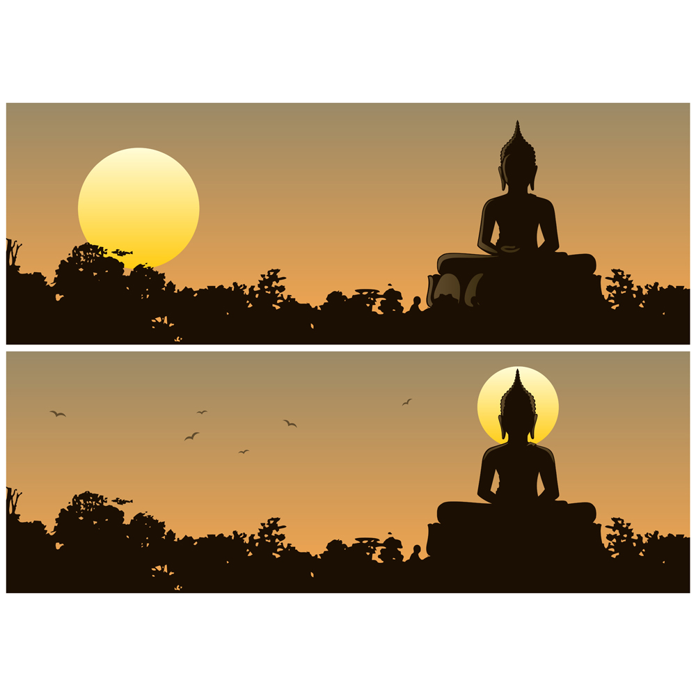 Download Иллюстрация "Buddha Sunset - Illustration" / Buddha Sunset - Illustration - Иллюстрация на тему графика buddha,statue,sculpture,silhouette,sunset,dusk,jungle,forest,landscape,background,banner,faith,religion,monument,meditation,thailand,thai,china,cambodia,laos