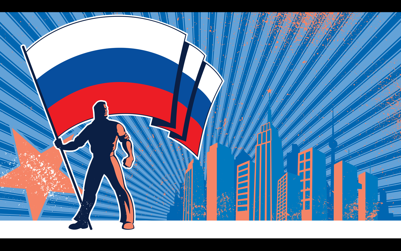 Download Иллюстрация "Flag Bearer Russia Background - Illustration" / Flag Bearer Russia Background - Illustration - Иллюстрация на тему графика flag,national,state,russia,russian,federation,russian federation,tricolor,standard,banner,background,ensign,bearer,man,silhouette,waving,standing,holding,keeping