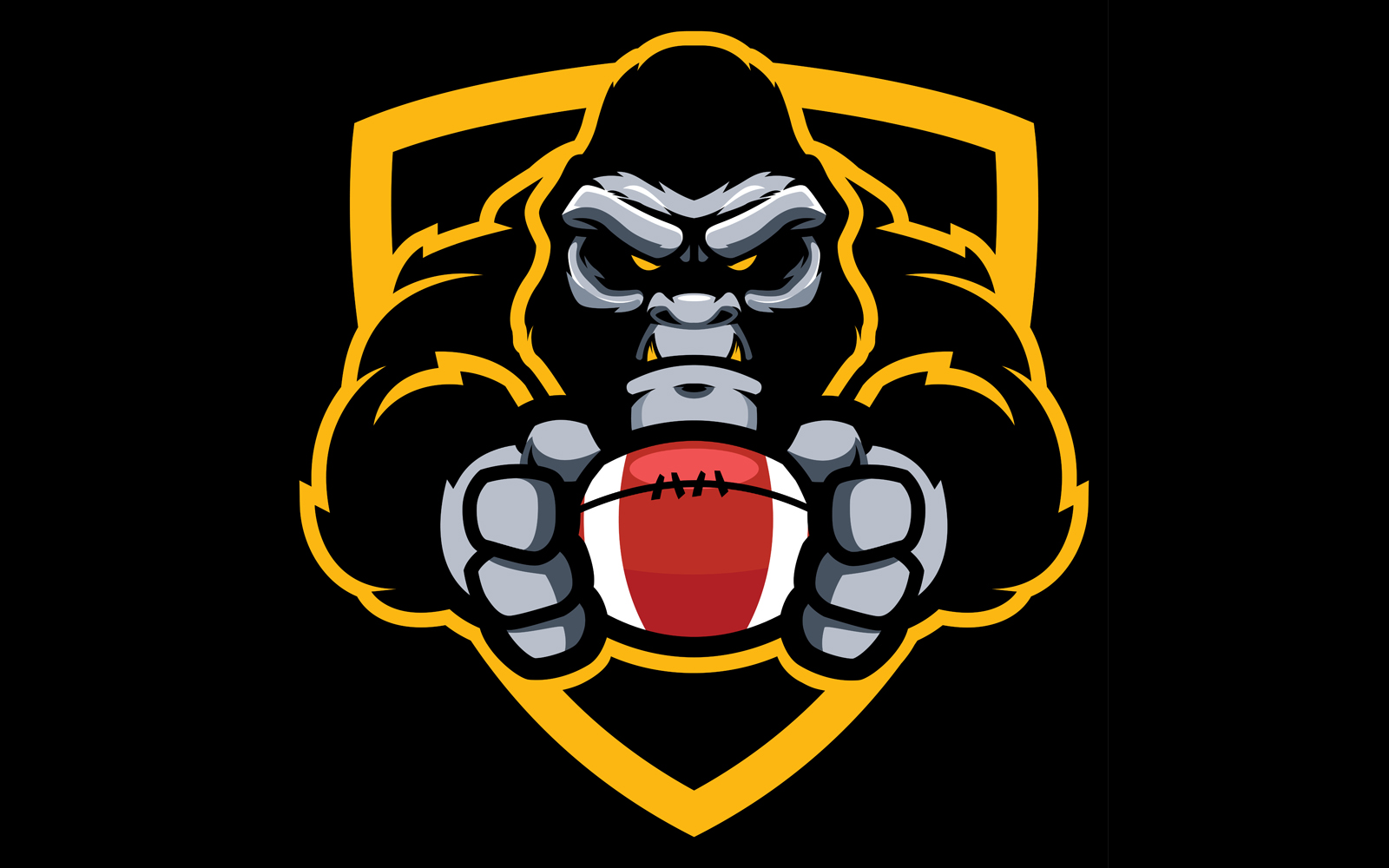 Download Иллюстрация "Gorilla American Football Mascot - Illustration" / Gorilla American Football Mascot - Illustration - Иллюстрация на тему графика mascot,gorilla,ape,monkey,sport,team,animal,symbol,sign,logo,football,american,ball,holding,league,icon,aggressive,wild,strong,tough