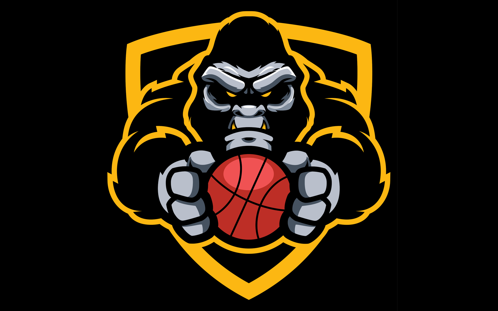Download Иллюстрация "Gorilla Basketball Mascot - Illustration" / Gorilla Basketball Mascot - Illustration - Иллюстрация на тему графика mascot,gorilla,ape,monkey,sport,team,animal,symbol,sign,logo,basketball,ball,holding,league,icon,aggressive,wild,strong,tough,head