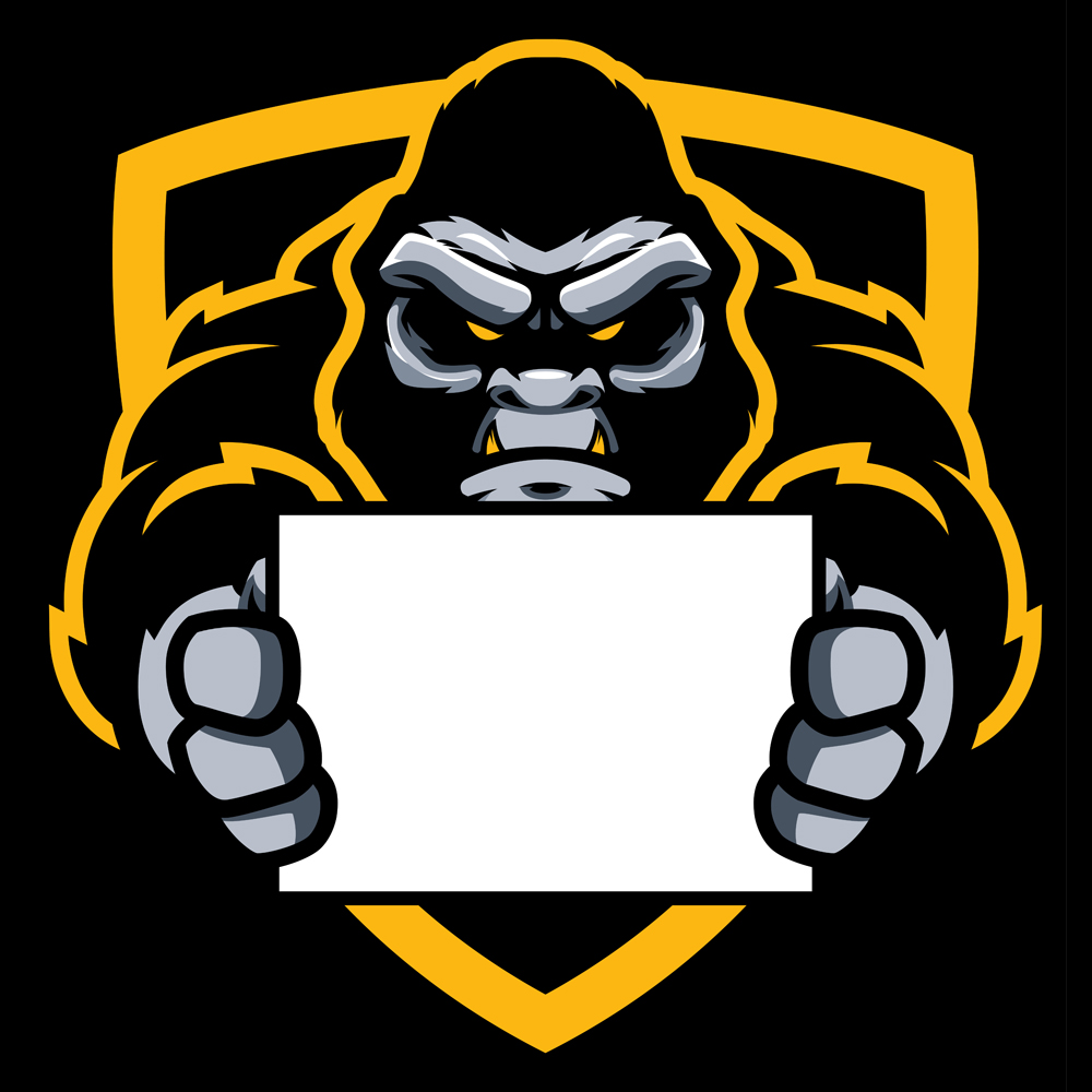 Download Иллюстрация "Gorilla Sign Mascot - Illustration" / Gorilla Sign Mascot - Illustration - Иллюстрация на тему графика mascot,gorilla,ape,monkey,sport,team,animal,symbol,sign,logo,copy space,copyspace,empty,blank,space,holding,icon,aggressive,wild,strong