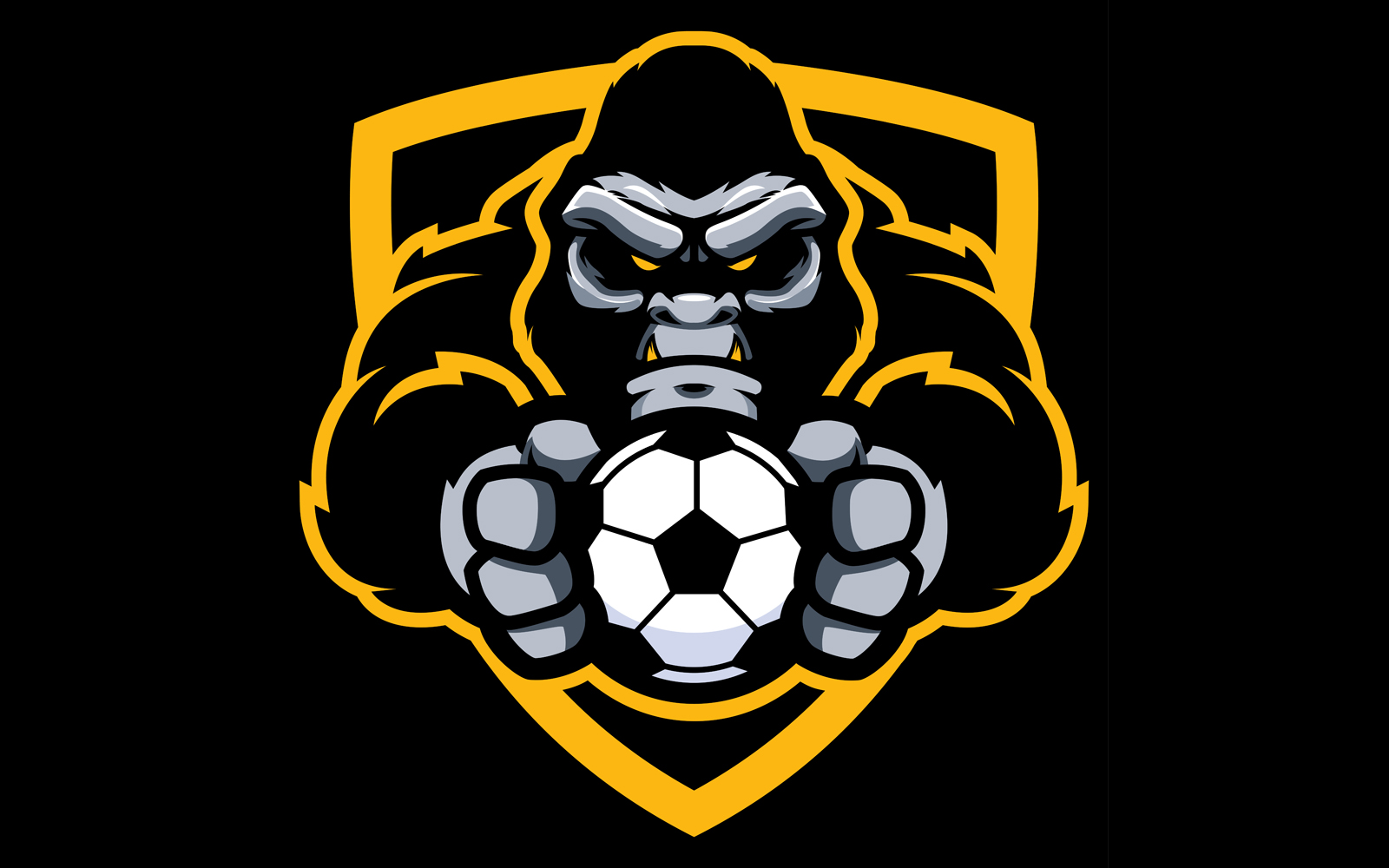 Download Иллюстрация "Gorilla Football Soccer Mascot - Illustration" / Gorilla Football Soccer Mascot - Illustration - Иллюстрация на тему графика mascot,gorilla,ape,monkey,sport,team,animal,symbol,sign,logo,football,soccer,ball,holding,league,icon,aggressive,wild,strong,tough