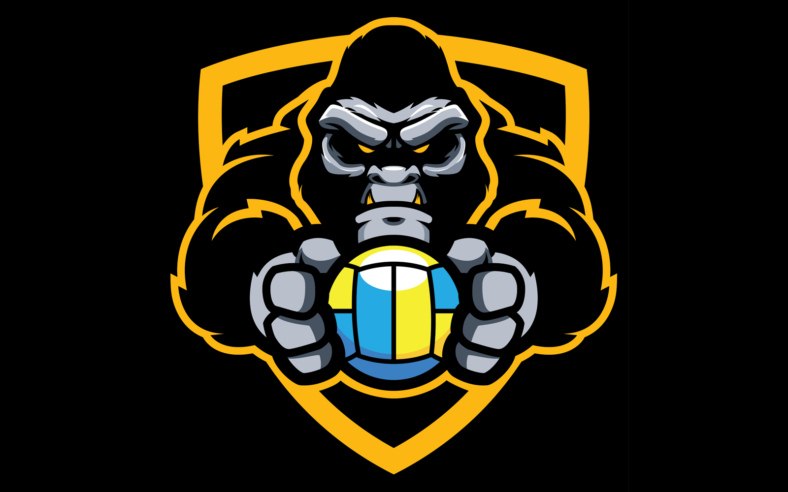 Download Иллюстрация "Gorilla Volleyball Mascot - Illustration" / Gorilla Volleyball Mascot - Illustration - Иллюстрация на тему графика mascot,gorilla,ape,monkey,sport,team,animal,symbol,sign,logo,volleyball,beach volleyball,ball,holding,league,icon,aggressive,wild,strong,tough