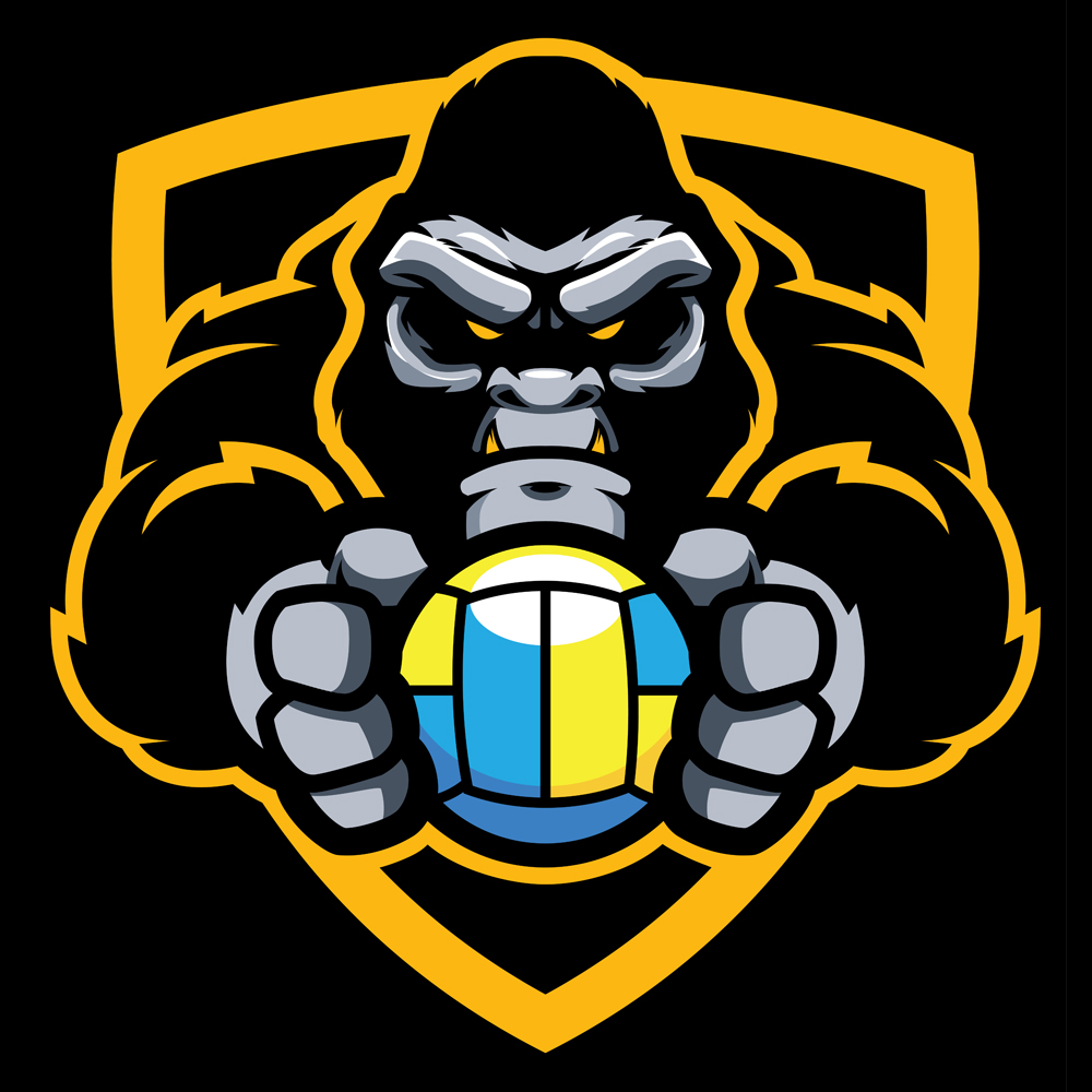 Download Иллюстрация "Gorilla Volleyball Mascot - Illustration" / Gorilla Volleyball Mascot - Illustration - Иллюстрация на тему графика mascot,gorilla,ape,monkey,sport,team,animal,symbol,sign,logo,volleyball,beach volleyball,ball,holding,league,icon,aggressive,wild,strong,tough