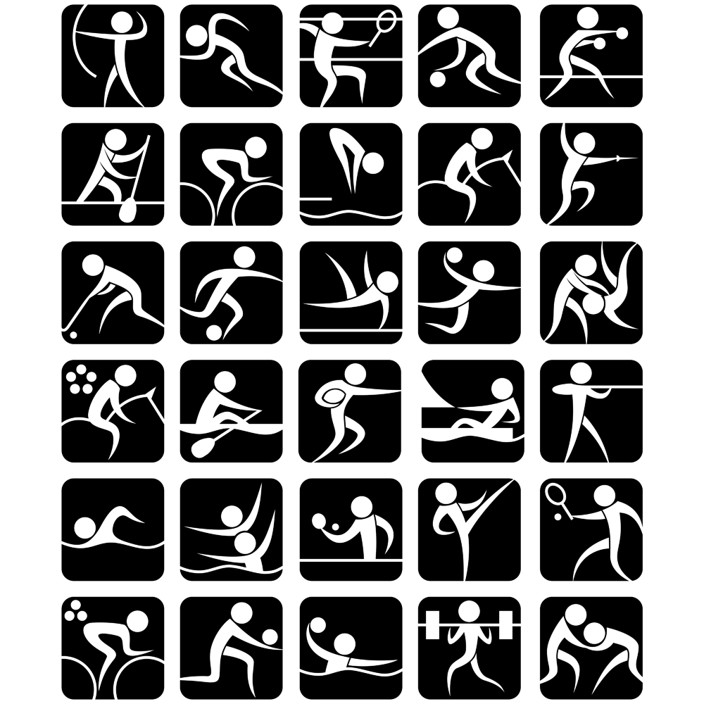 Download Иллюстрация "Summer Sports Symbols - Illustration" / Summer Sports Symbols - Illustration - Иллюстрация на тему графика olympic,olympiad,games,sports,summer,symbol,pictogram,sign,icon,set,pack,group,vector,illustration,abstract,isolated,white,black,background,athletics
