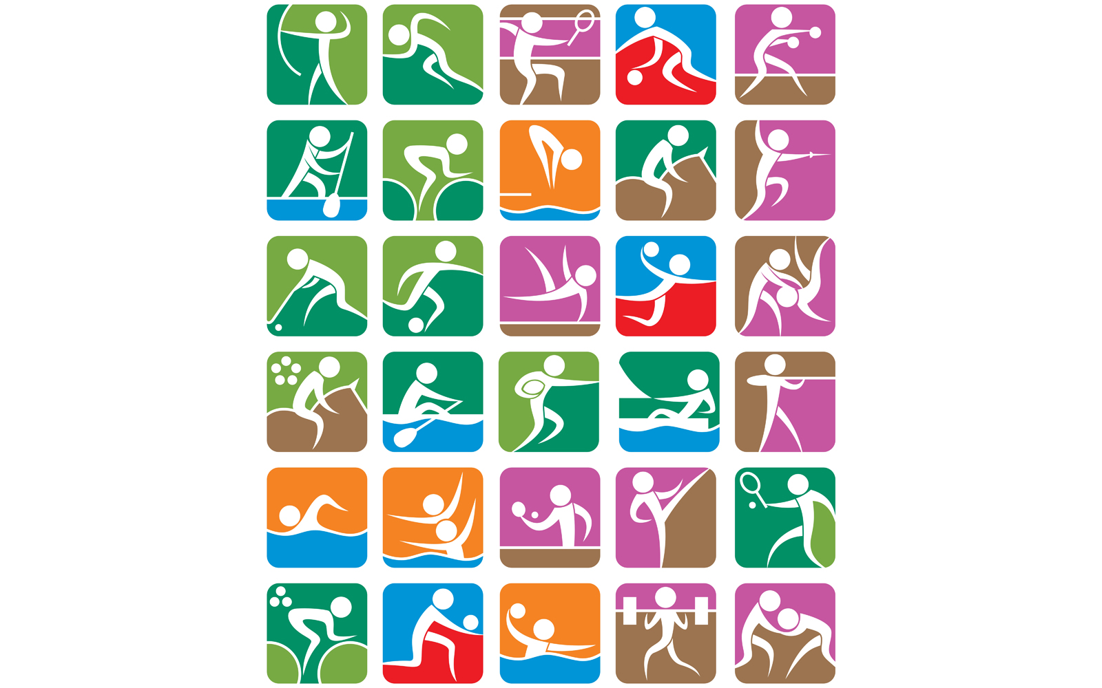 Download Иллюстрация "Summer Sports Symbols - Colorful - Illustration" / Summer Sports Symbols - Colorful - Illustration - Иллюстрация на тему графика olympic,olympiad,games,sports,summer,symbol,pictogram,sign,icon,set,pack,group,vector,illustration,abstract,isolated,white,colorful,full color,background