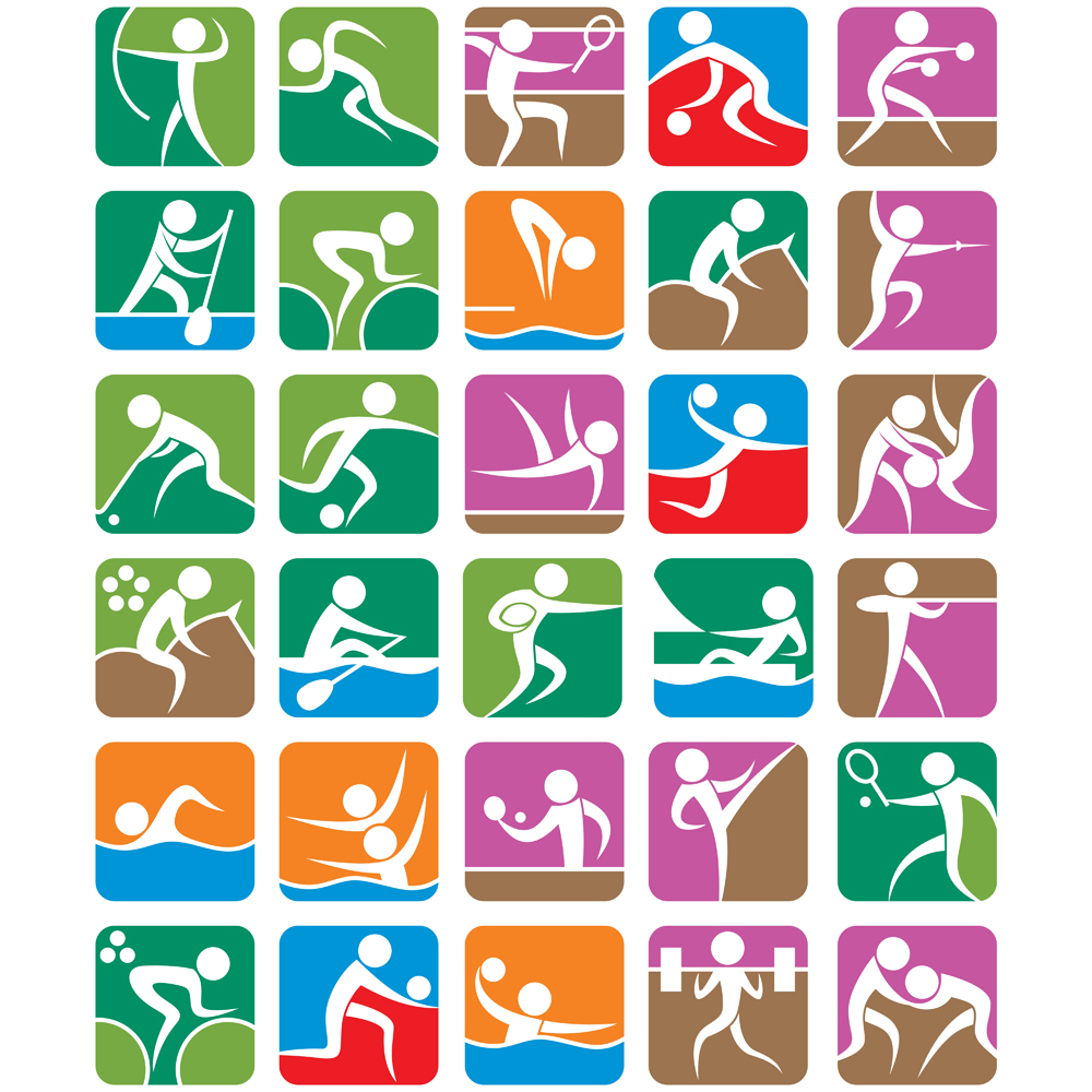 Download Иллюстрация "Summer Sports Symbols - Colorful - Illustration" / Summer Sports Symbols - Colorful - Illustration - Иллюстрация на тему графика olympic,olympiad,games,sports,summer,symbol,pictogram,sign,icon,set,pack,group,vector,illustration,abstract,isolated,white,colorful,full color,background