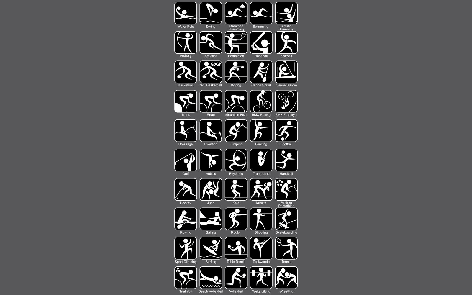 Download Иллюстрация "Summer Sports Symbols - Illustration" / Summer Sports Symbols - Illustration - Иллюстрация на тему графика olympic,olympiad,tokyo,2020,games,sports,summer,symbol,sign,icon,set,aquatics,swimming,diving,water polo,artistic swimming,marathon swimming,archery,athletics,badminton