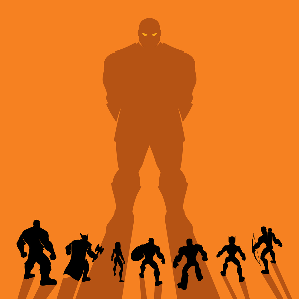 Download Иллюстрация "Super Team Back - Illustration" / Super Team Back - Illustration - Иллюстрация на тему графика team,group,league,alliance,party,squad,avenger,superhero,super,hero,heroine,woman,girl,female,man,male,silhouette,back,power,comic book