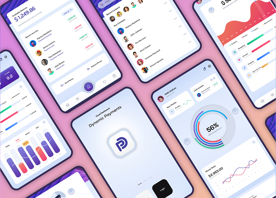 Download UI элементы "Dynamic Payments UI Kit " / Dynamic Payments UI Kit  - UI элементы на тему графика payment,wallet,ui design,ui kit,user interface,dashboard,ux,user experience,iphone,app,application design,app template