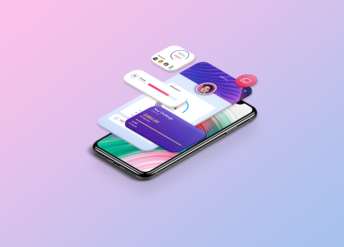 Download Мокап для продукта "Isometric App Presentation product mockup" / Isometric App Presentation product mockup - Мокап для продукта на тему графика app,application,iphone