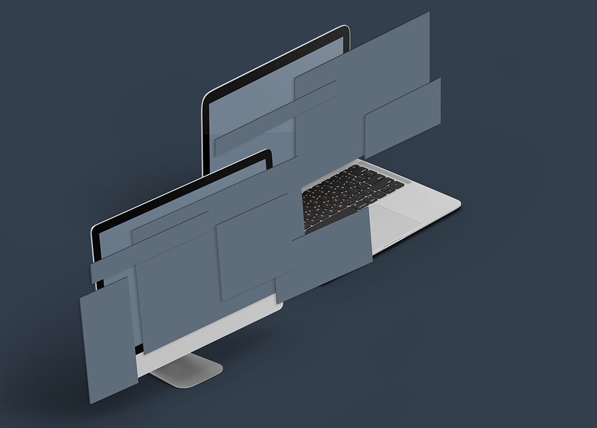 Download Мокап для продукта "The Screens Website Presentation product mockup" / The Screens Website Presentation product mockup - Мокап для продукта на тему графика isometric device,image screens,perspective mockup,isometric screens,television,imac,macbook,frame,tv,3d,realistic