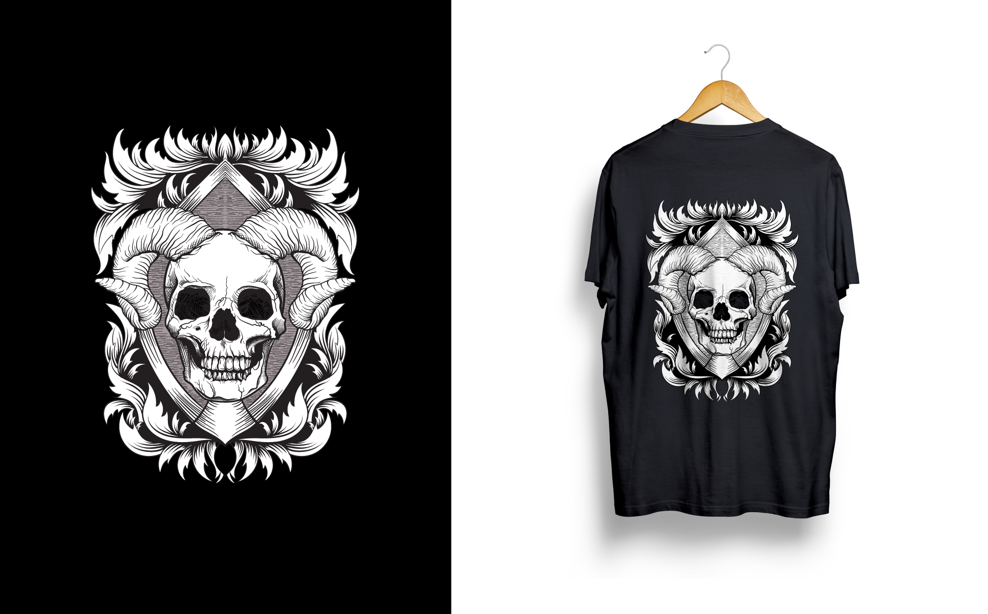 Download T-shirt Design "Ram Skull - T-shirt Design" / Ram Skull - T-shirt Design - T-shirt Design на тему графика dark art,skull,ram,ram skull,engraving,shirt,hodie,young,clean