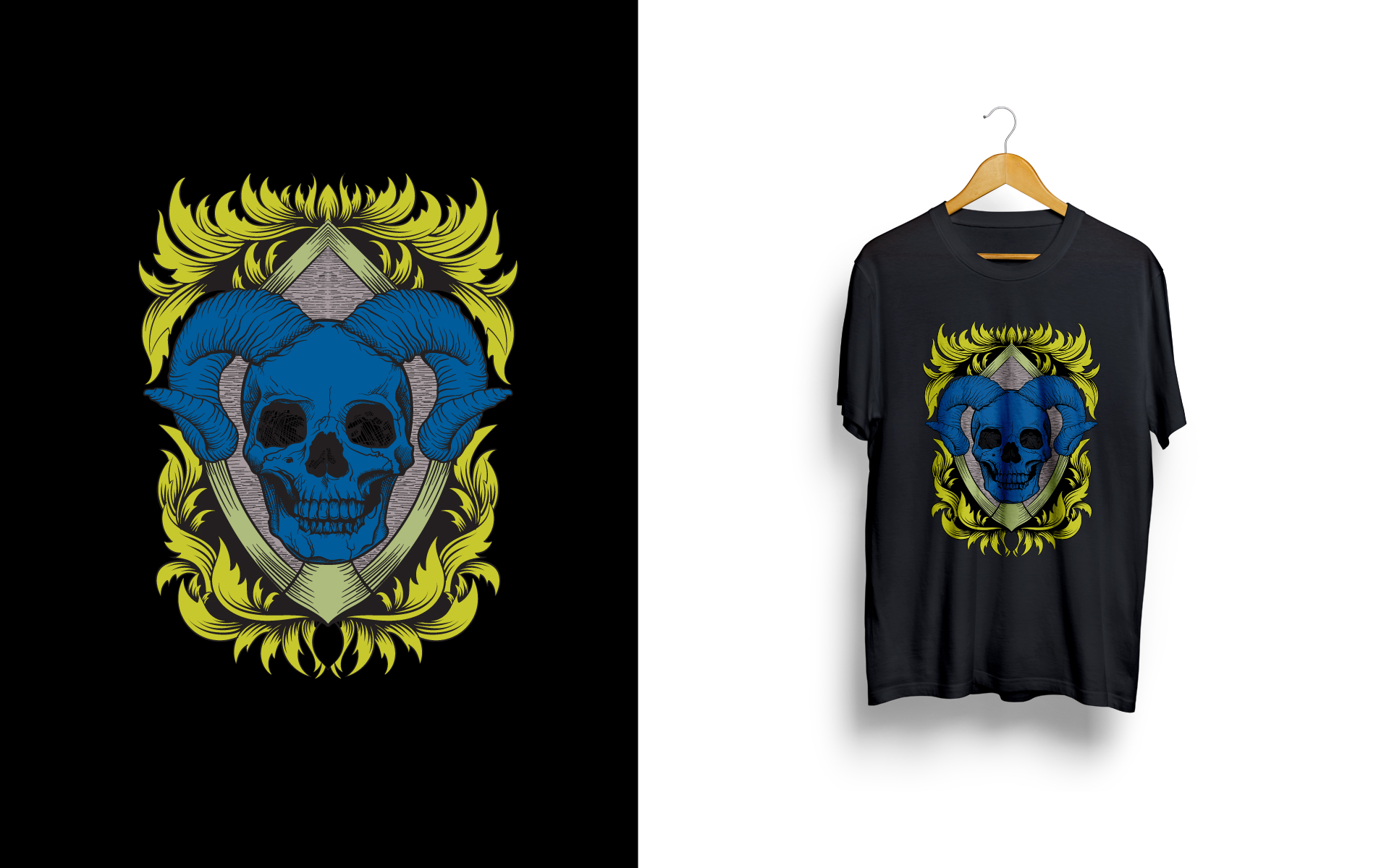 Download T-shirt Design "Ram Skull - T-shirt Design" / Ram Skull - T-shirt Design - T-shirt Design на тему графика dark art,skull,ram,ram skull,engraving,shirt,hodie,young,clean