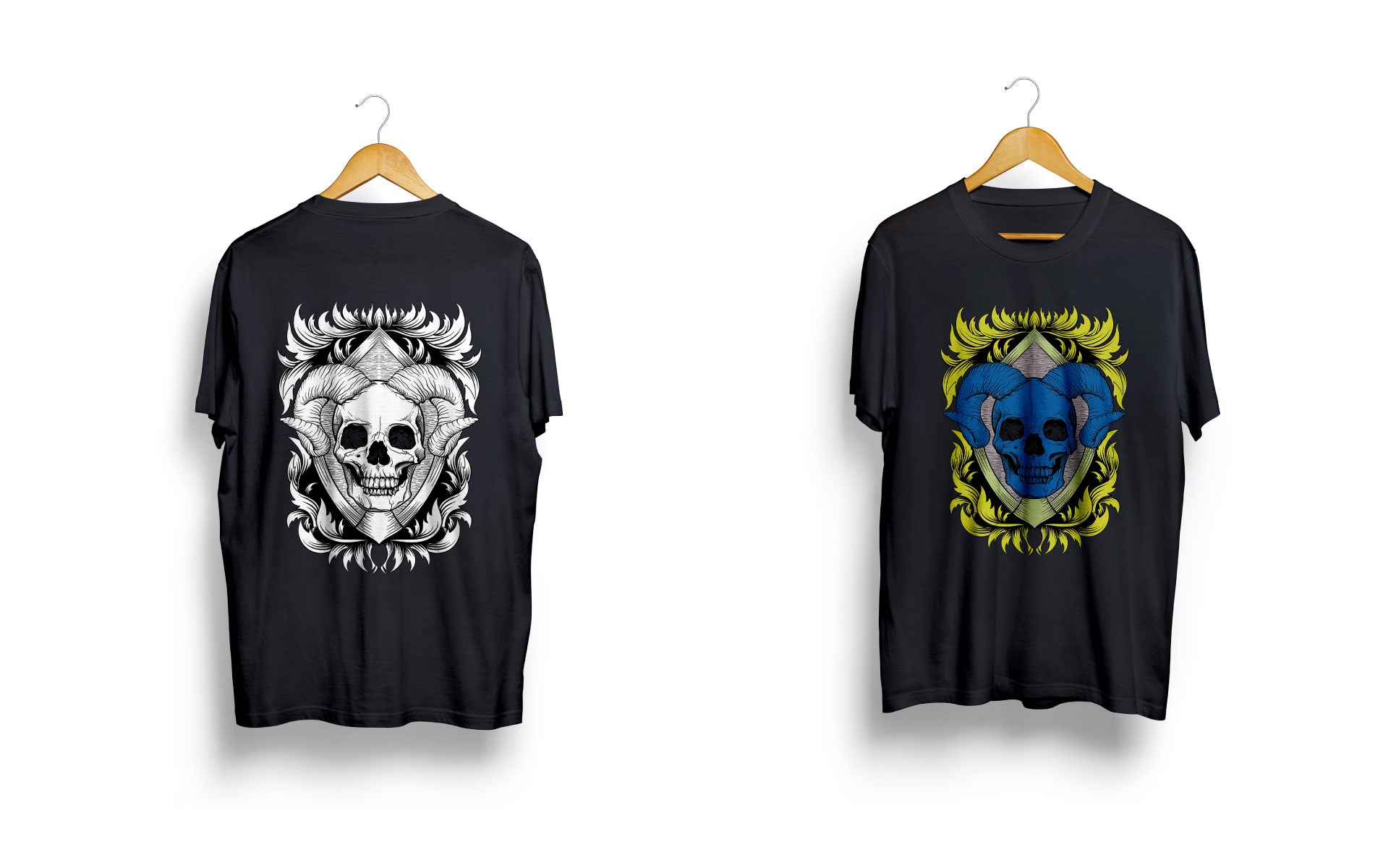 Download T-shirt Design "Ram Skull - T-shirt Design" / Ram Skull - T-shirt Design - T-shirt Design на тему графика dark art,skull,ram,ram skull,engraving,shirt,hodie,young,clean