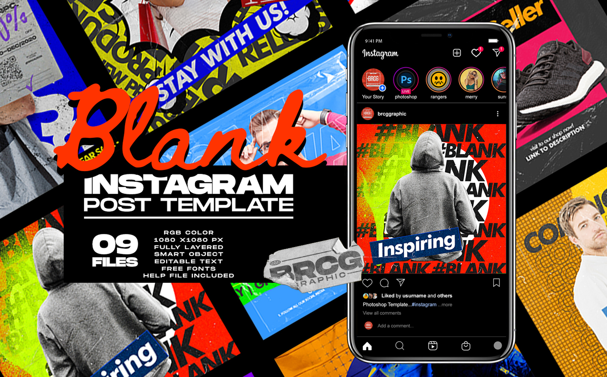 Download Шаблон для соцсетей "Blank Instagram Template for Social Media" / Blank Instagram Template for Social Media - Шаблон для соцсетей на тему графика instagram,instagram post,instagram stories,instagram story,media social,media social pack,media social bundle