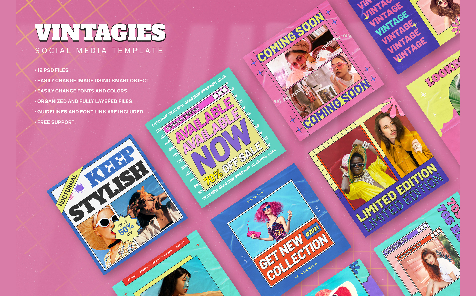 Download Шаблон для соцсетей "Vintagies Social Media Template" / Vintagies Social Media Template - Шаблон для соцсетей на тему графика fashion,fashion template,hypebeast,hypebeast template,instagram stories,instagram story,instastory,media,memphis style,memphis vibes,modern,neo instagram,nineties,nineties template,pack,pop,r