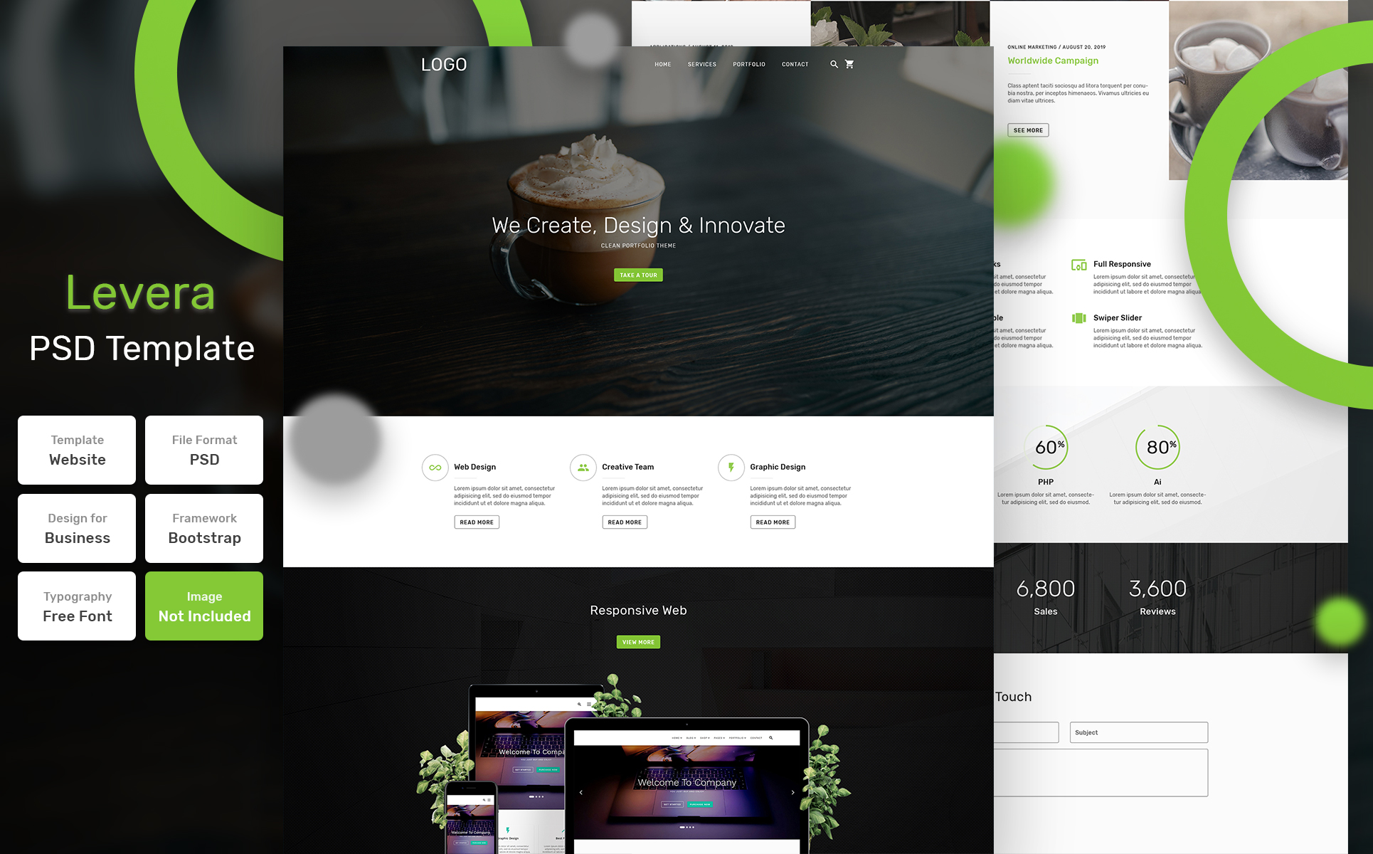 Download PSD шаблон "Levera - Business Material PSD Template" / Levera - Business Material PSD Template - PSD шаблон на тему графика design,template,web,website,web design,landing page,page,web template,landing