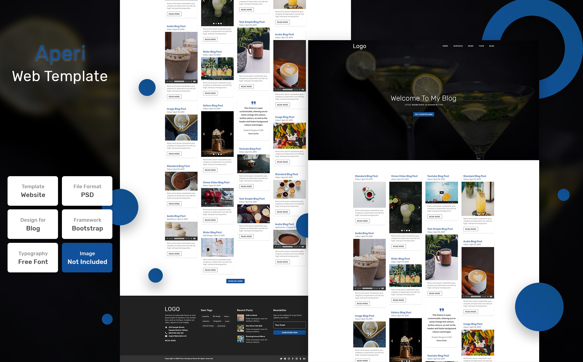Download PSD шаблон "Aperi - Blog Material PSD Template" / Aperi - Blog Material PSD Template - PSD шаблон на тему графика design,template,web,website,web design,landing page,page,web template,landing,business,marketing,digital,seo,blog,portfolio,services,responsive,theme,agency