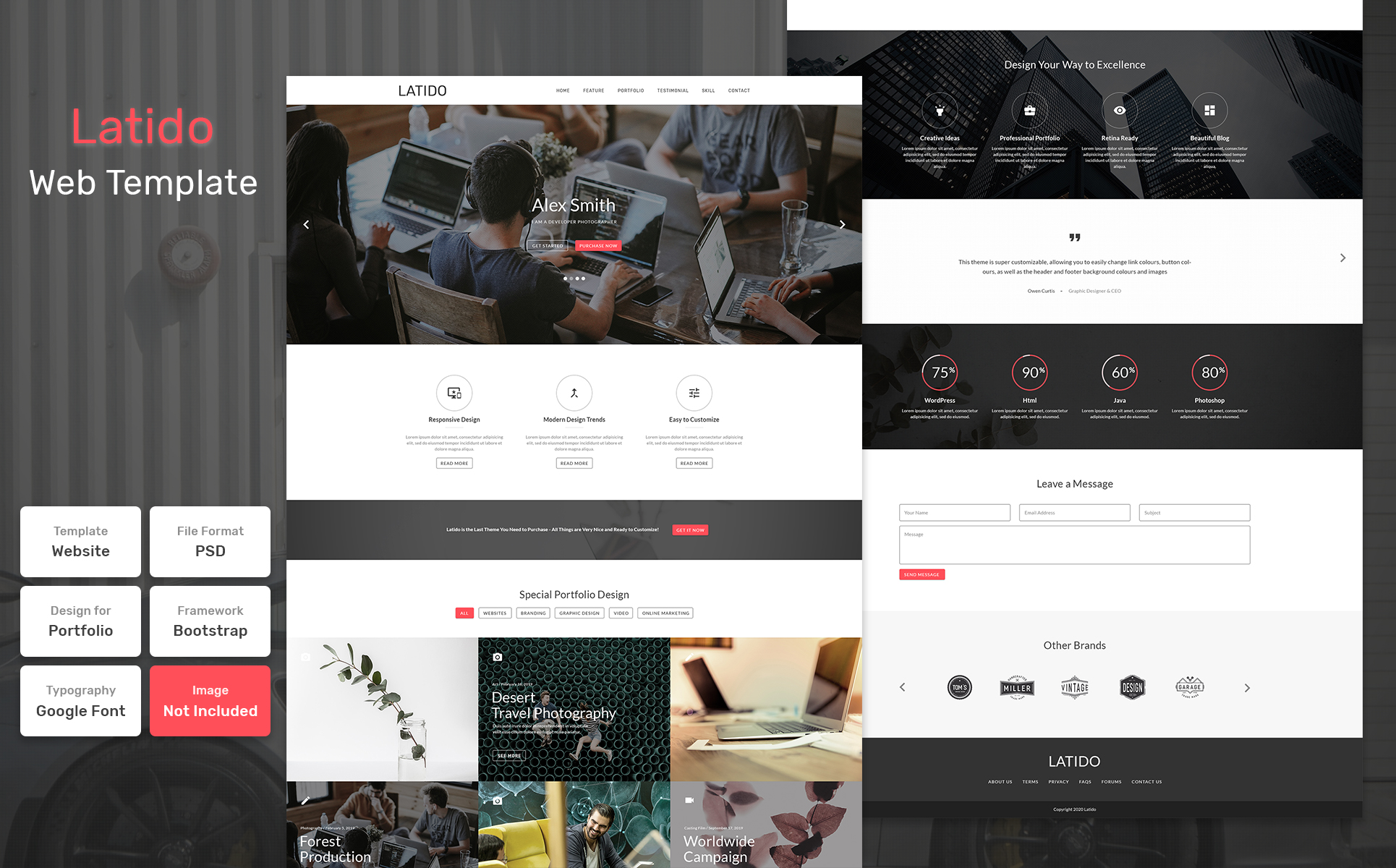 Download PSD шаблон "Latido - Business Material PSD Template" / Latido - Business Material PSD Template - PSD шаблон на тему графика mockup,business,template,website,isometric,makeup,corporate,flat,online,blog,responsive,site,wellness,navigation,interface,theme