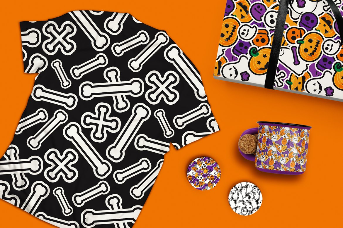 Download Pattern "Stylish Halloween Seamless  s Set Pattern" / Stylish Halloween Seamless  s Set Pattern - Pattern на тему графика fun,vintage,illustration,design,sign,greeting,nature,party,autumn,vector,simple,texture,fabric,art,comic,happy,holiday,ornament,body,orange,season,decoration,background,black,white,graphic,gi