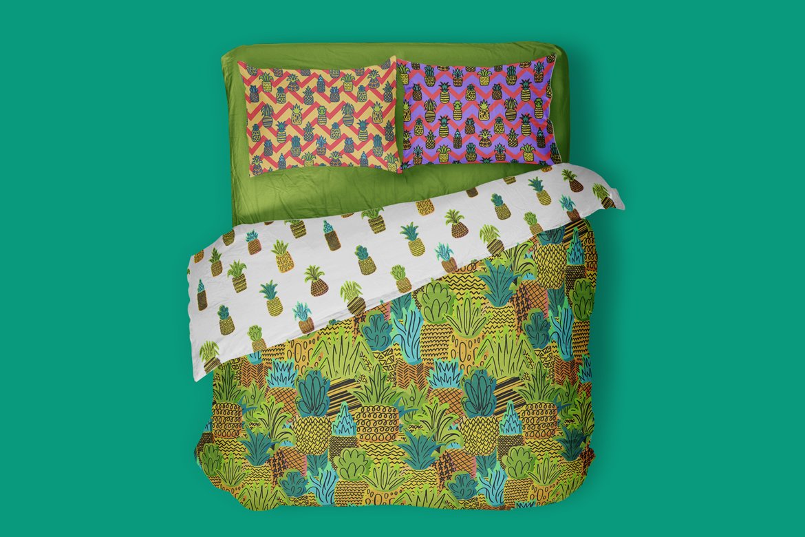 Download Pattern "Pineapples Set Pattern" / Pineapples Set Pattern - Pattern на тему графика vintage,hand-drawn,illustration,design,retro,sweet,food,decorative,summer,vector,texture,natural,organic,fabric,art,color,drawn,tropical,fresh,hand,abstract,yellow,flat,green,blue,pink,season