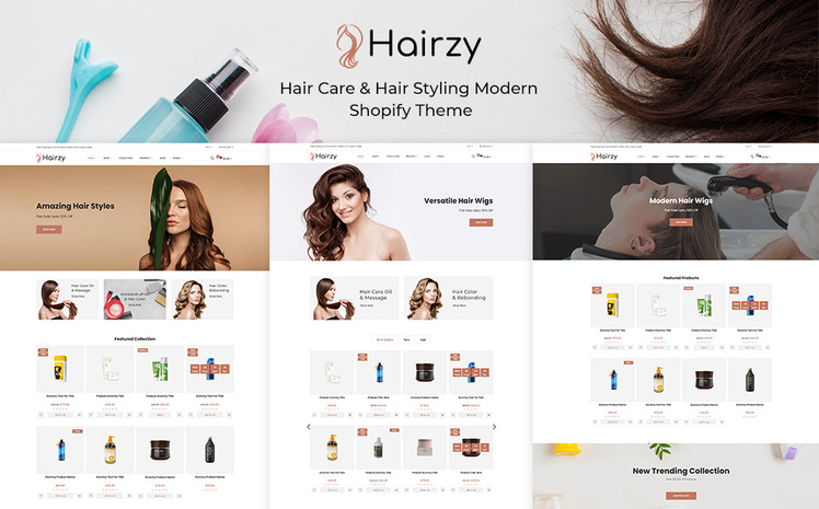 Hairzy Hair Care And Hair Styling Modern Shopify Theme #136132