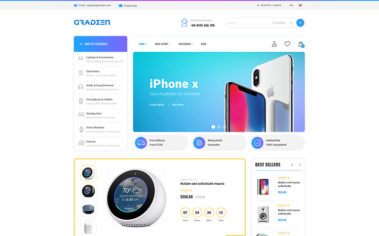 Gradien Electronics Warehouse Shopify Theme #154102