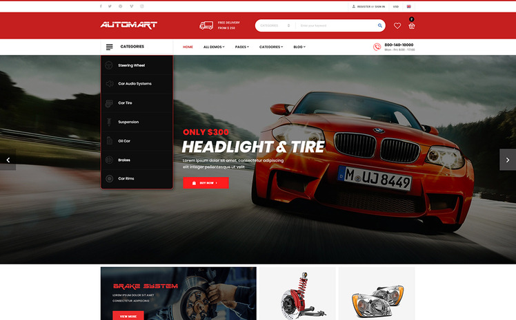 AutoMart Auto Parts Car Accessories Shopify Theme #157404