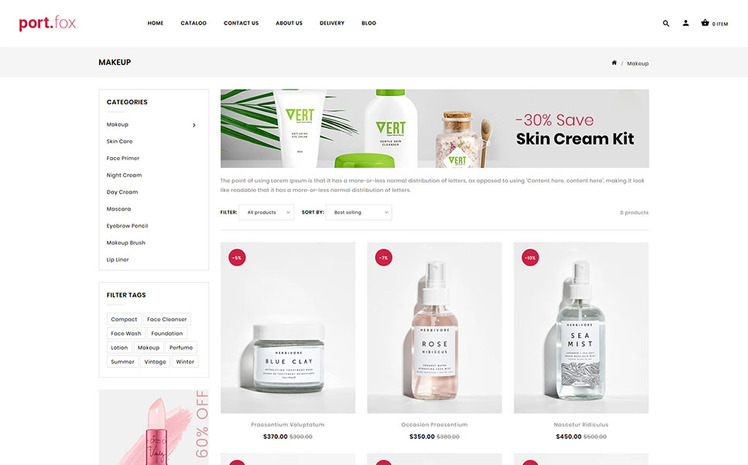 Portfox Cosmetics Store Shopify Theme #98577