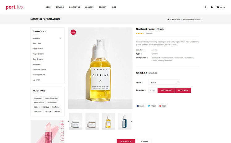 Portfox Cosmetics Store Shopify Theme #98577