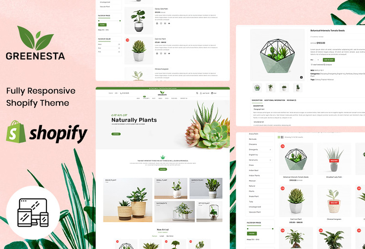 Greenesta Organic Gardening Plant Store Shopify Theme #112888