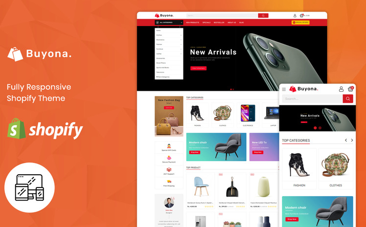 Buyona Multipurpose E commerce Template Shopify Theme #121046