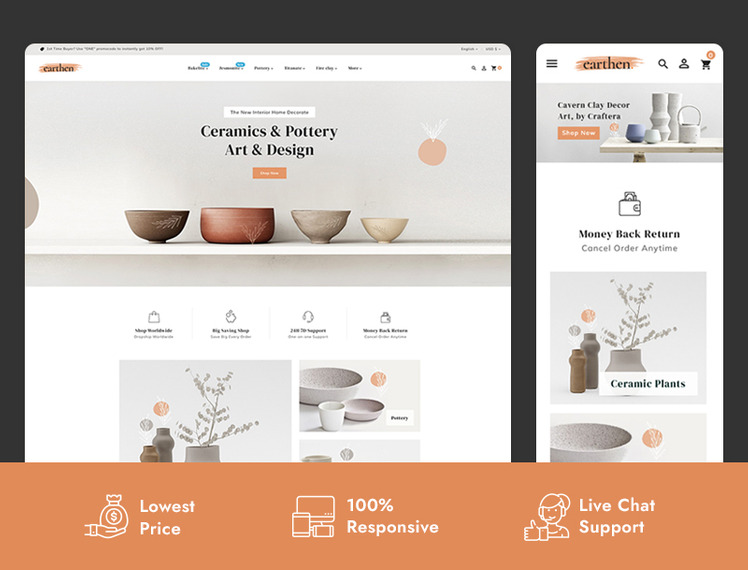 Earthen Pottery and Ceramics Handmade Shopify Theme #246530-1