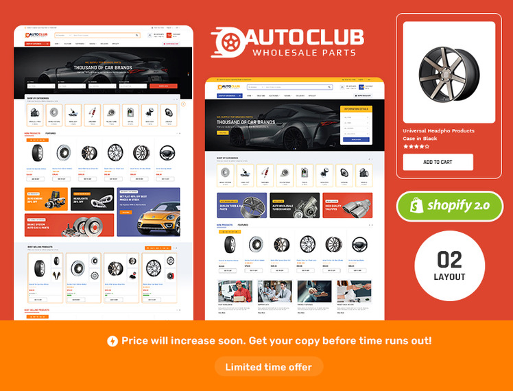 AutoClub Shopify Multipurpose Theme for Spareparts Garage Equipment Stores #351689-1