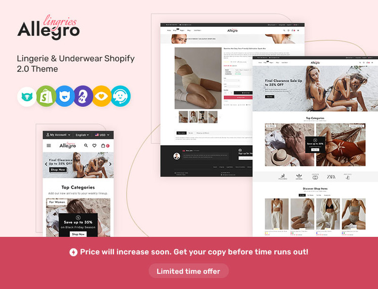 Allegro Lingerie Underwear Shopify Theme #336737-1