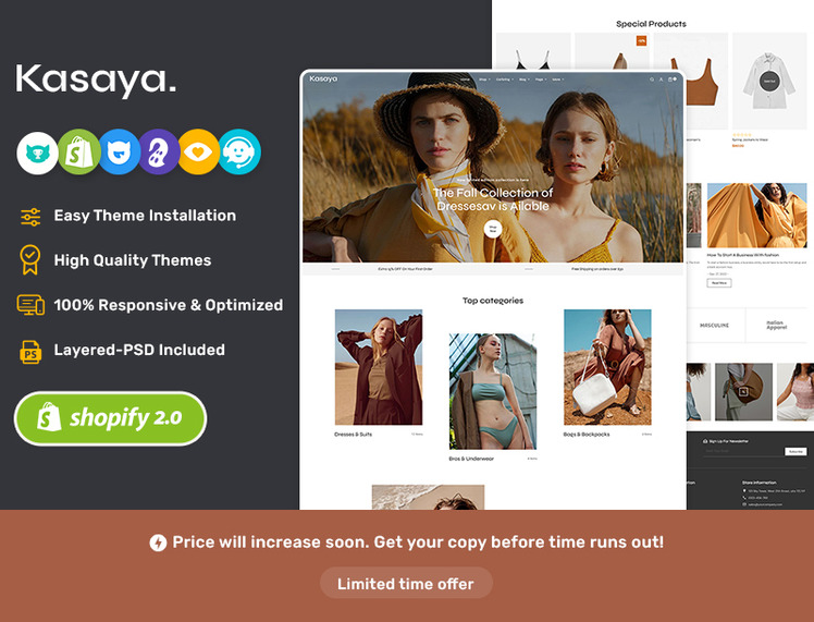 Kasaya Fashion Boutique Store Shopify OS Multipurpose Responsive Theme #308610-1