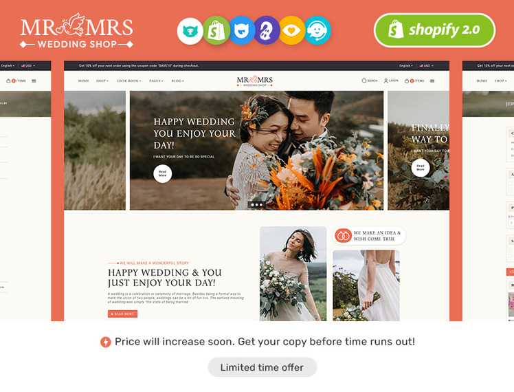 Mr Mrs Crafted Shopify Responsive Theme For Wedding Studio Apparel #369822-1