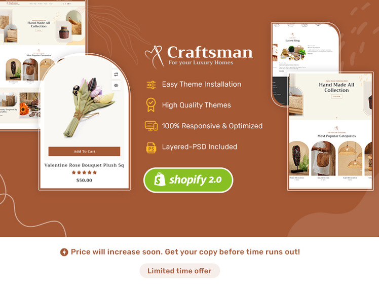 Craftsman Handmade Furniture Home Decor Shopify Theme #388886-1