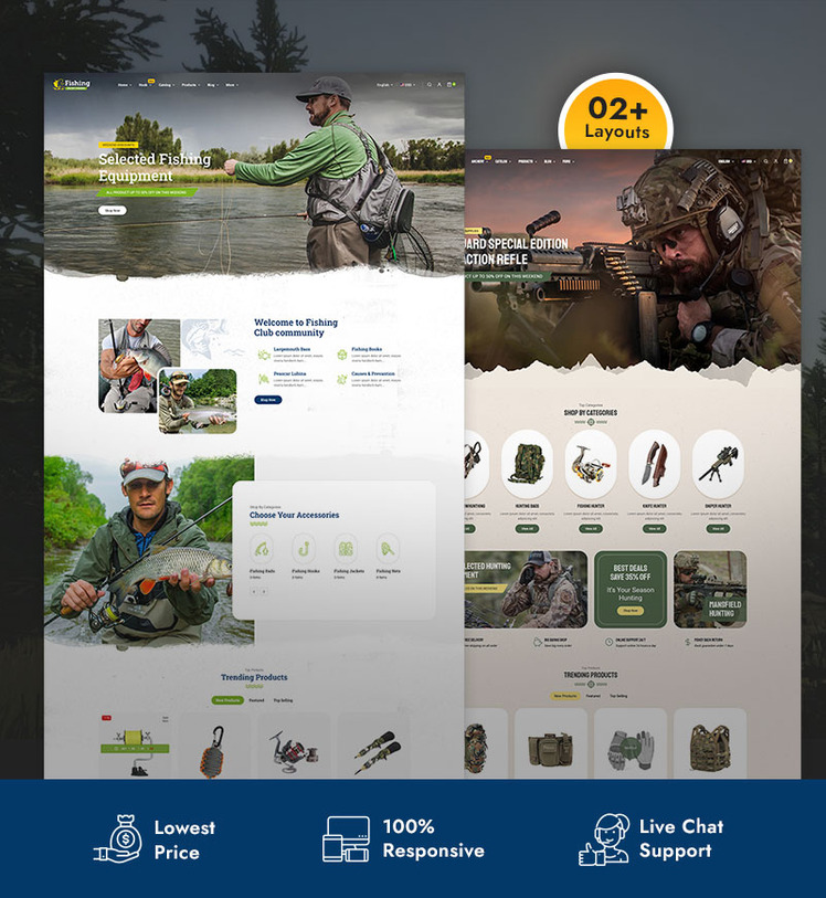Hunting An Fishing Weapons Equipment Store Template Multipurpose Shopify Theme #252072-1