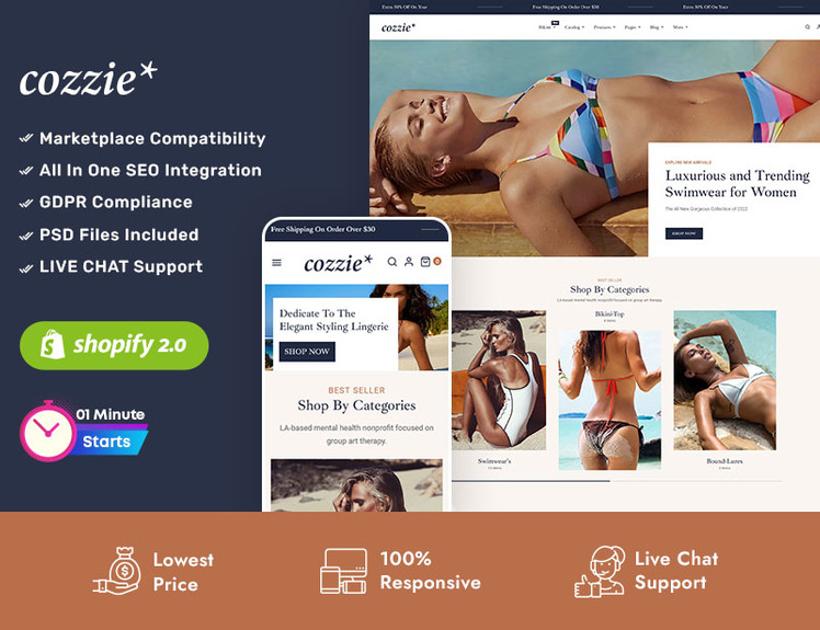 ozzie Sexy Lingerie Swimwear and Undergarments Shopify OS Responsive Theme #270630-1