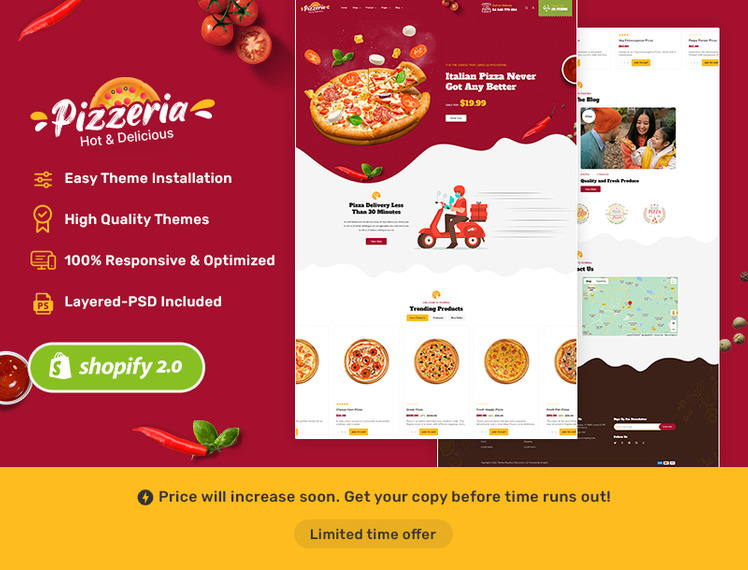 Pizzeria Shopify Theme for Pizza Fast Food Restaurant Cafes #346339-1