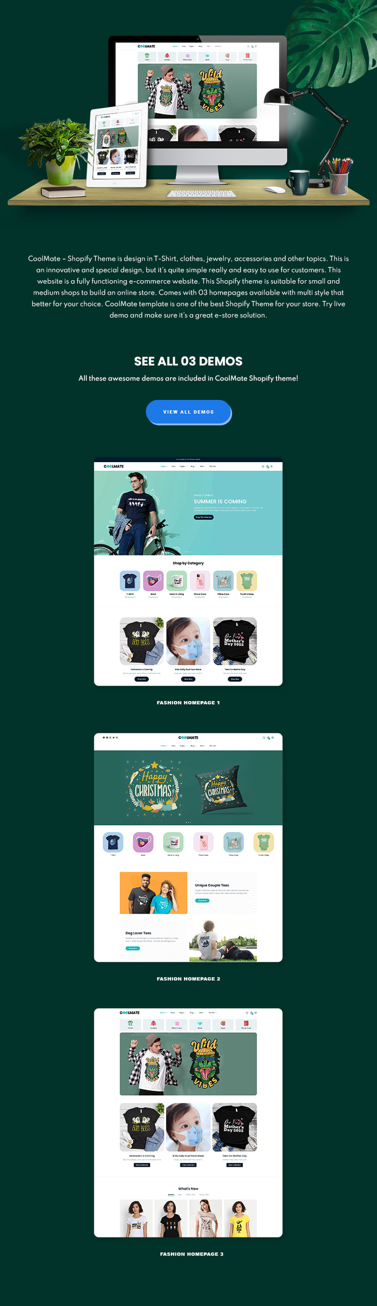 Coolmate Fashion POD T Shirt Store Shopify Theme #252070-1