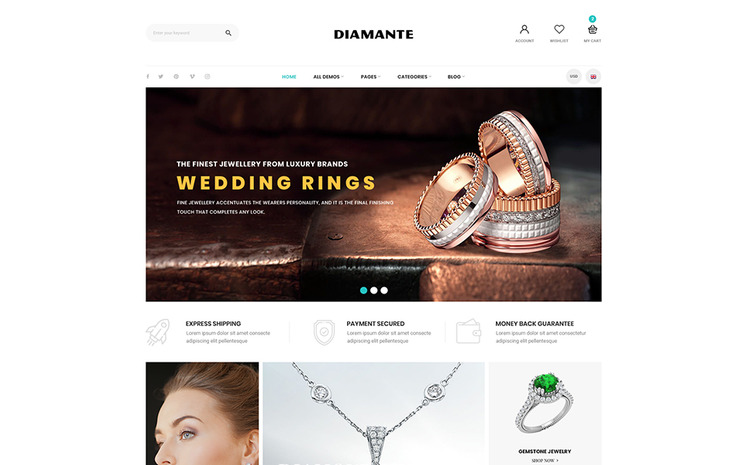 Diamante Jewelry Accessories Shopify Theme #159029